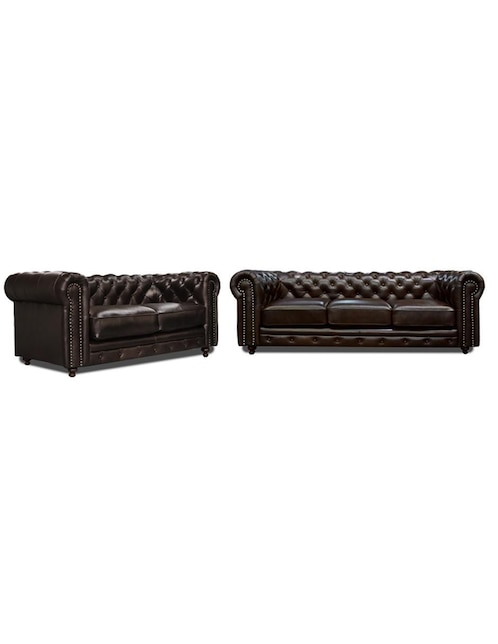 Sala 2 piezas Chesterfield Confortopiel de cuero
