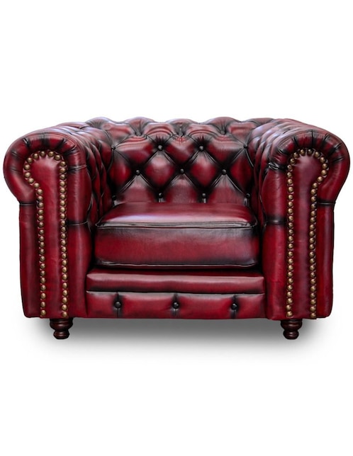 Sillón Confortopiel Chesterfield estilo clásico renovado de madera pino