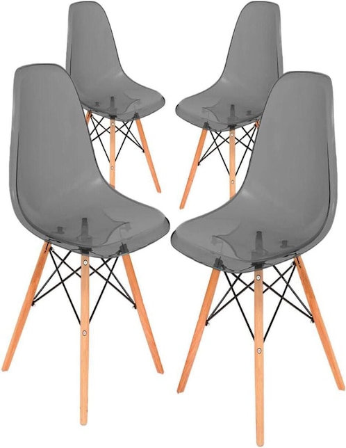 Set de 4 sillas Mirel Shell Clear de plástico
