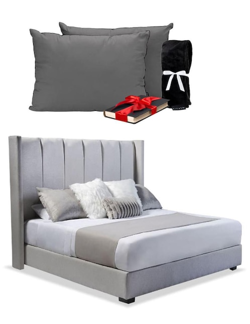 Cama Linx Base Dicasa de madera y tela matrimonial