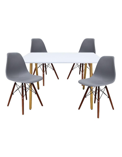 "comedor" frakfurt rectangular blanco con sillas oslo nogal mundo in "para" 4 personas "de" madera