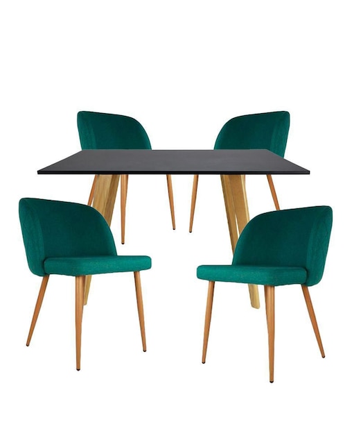 "comedor" frankfurt rectangular negro con sillas lucca mundo in "para" 4 personas "de" madera