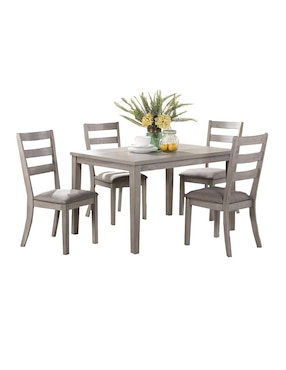 Comedor Poundex Para 4 Personas De Madera De Caucho, MDF