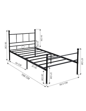 Cama Lovisa Twin Black Furniturer de metal individual