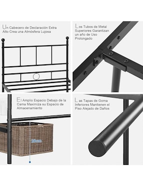 Cama Lovisa Twin Black Furniturer de metal individual