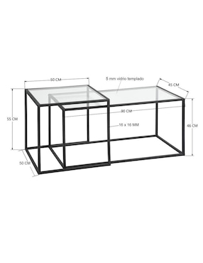 Juego de mesas para sala Home Make de vidrio 2 piezas