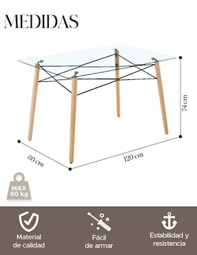 Mesa de comedor armable Elly-Decor de vidrio