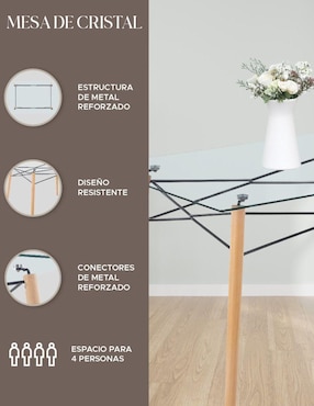 Mesa de comedor armable Elly-Decor de vidrio