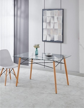 Mesa de comedor armable Elly-Decor de vidrio
