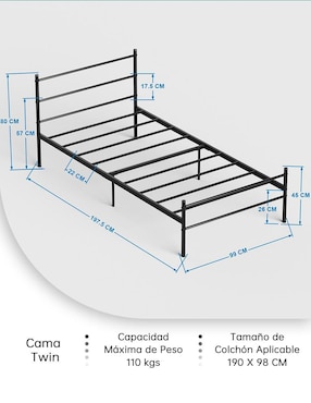 Cama Primo Twin Frosted Furniturer de metal individual