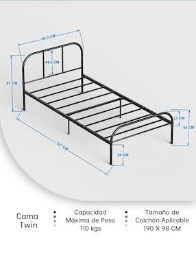 Cama Milo Twin Black 2 Furniturer de metal individual