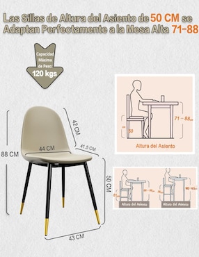 Juego de sillas 4 piezas CHARLTON BEIGE GOLD Furniturer de vinipiel