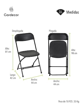 Silla plegable 10 piezas Gardecor de plástico
