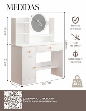 Tocador armable Elly-Decor estilo buro