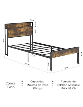 Cama Nami Twin Furniturer de metal individual