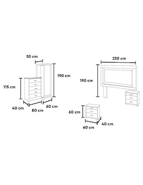 Set Recámara Kessa Bella de MDF