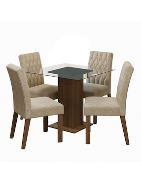 Comedor Noemi Madesa para 4 personas de cristal y madera