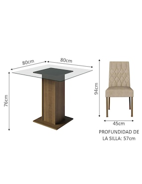 Comedor Noemi Madesa para 4 personas de cristal y madera