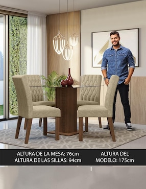 Comedor Noemi Madesa para 4 personas de cristal y madera