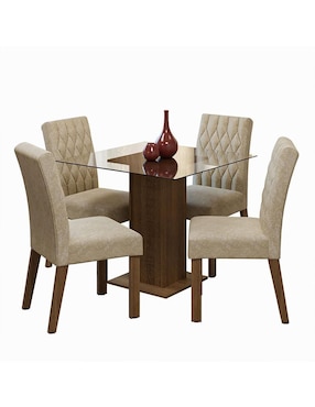 Comedor Noemi Madesa para 4 personas de cristal y madera