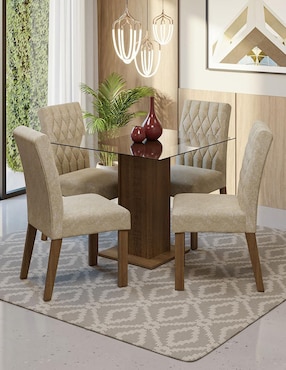 Comedor Noemi Madesa para 4 personas de cristal y madera