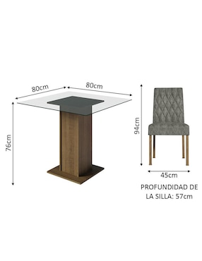 Comedor Noemi Madesa para 4 personas de cristal y madera