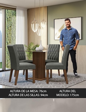Comedor Noemi Madesa para 4 personas de cristal y madera