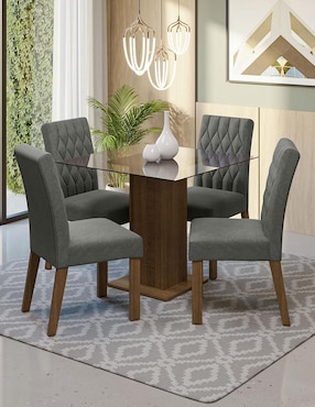 Comedor Noemi Madesa para 4 personas de cristal y madera
