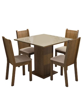 Comedor Perla Madesa Para 4 Personas De Cristal Y Madera