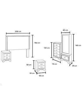 Set Recámara Kessa Cristal de MDF
