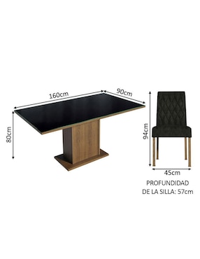 Comedor Geórgia Madesa para 6 personas de cristal y madera