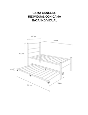 Cama baja CANGURO Atlas Del Descanso de metal individual