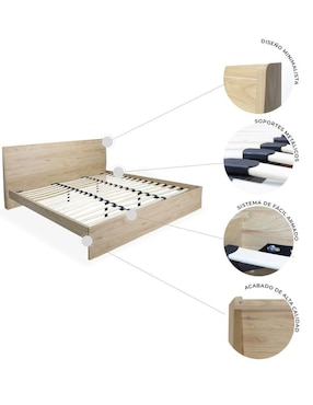 Cama Marsala Encino Mundo In de madera queen size