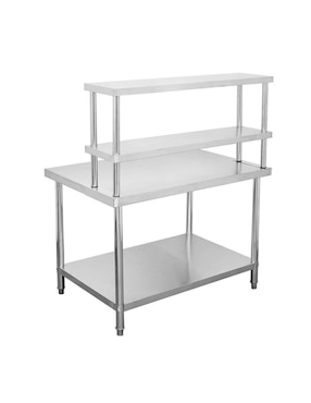 Mesa armable Mindejal con entrepaño y repisa de acero inoxidable