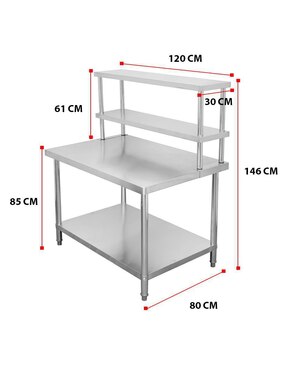 Mesa armable Mindejal con entrepaño y repisa de acero inoxidable