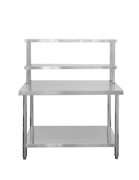 Mesa armable Mindejal con entrepaño y repisa de acero inoxidable