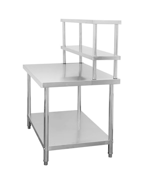 Mesa armable Mindejal con entrepaño y repisa de acero inoxidable