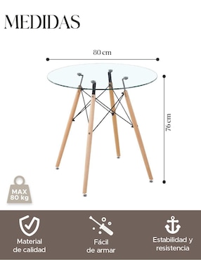 Mesa de comedor armable Elly de vidrio