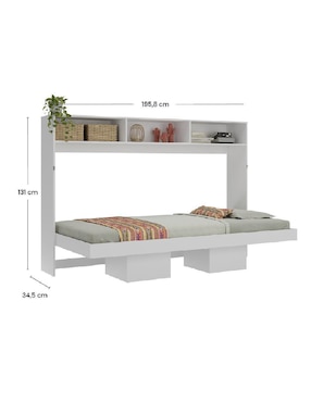 Cama abatible con repisas Amanta de MDF individual