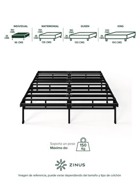 Base para cama armable Justin Zinus de acero inoxidable