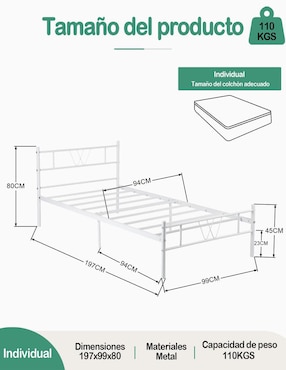 Base para cama armable Koke Home Make de metal individual
