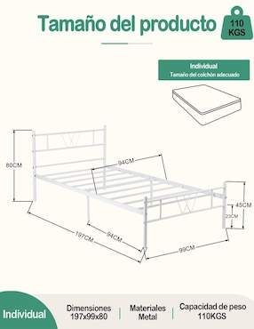 Base para cama armable Koke Home Make de metal individual