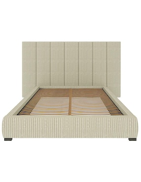 Cama Moder Luxury Vixy Ivory con luz LED ambiental y patrones de cabecera de 30 cm Wall Furniture Paneling de tela