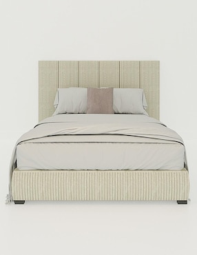 Cama Moder Luxury Vixy Ivory con luz LED ambiental y patrones de cabecera de 30 cm Wall Furniture Paneling de tela