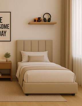Cama Moder Luxury Imperio Plus con luz LED ambiental y patrones de cabecera de 30 cm Wall Furniture Paneling de tela