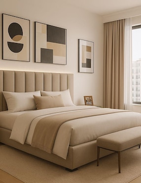 Cama Moder Luxury Imperio Plus con luz LED ambiental y patrones de cabecera de 30 cm Wall Furniture Paneling de tela