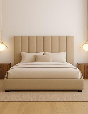 Cama Moder Luxury Kalahari con luz LED ambiental y patrones de cabecera de 30 cm Wall Furniture Paneling de tela