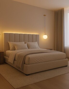Cama Moder Luxury Kalahari con luz LED ambiental y patrones de cabecera de 30 cm Wall Furniture Paneling de tela