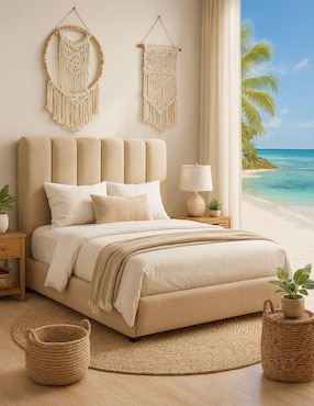 Cama Moder Luxury Kalahari con luz LED ambiental y patrones de cabecera de 30 cm Wall Furniture Paneling de tela