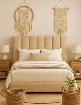 Cama Moder Luxury Kalahari con luz LED ambiental y patrones de cabecera de 30 cm Wall Furniture Paneling de tela